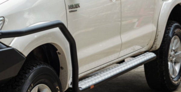 SIDE STEPS_ AL CHECKER PLATE SILVER ANODIZED TO SUIT TOYOTA HILUX (2011-2015)